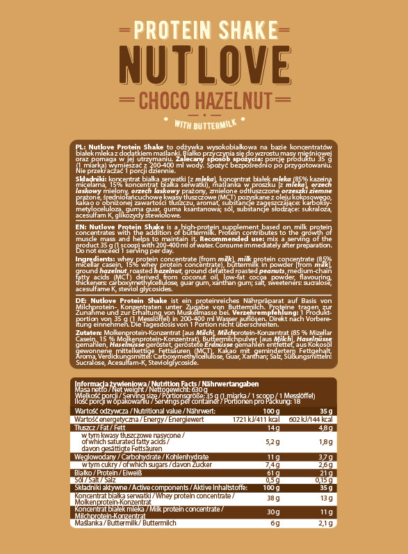 NUTLOVE PROTEIN SHAKE CHOCOLATE HAZELNUT 630g