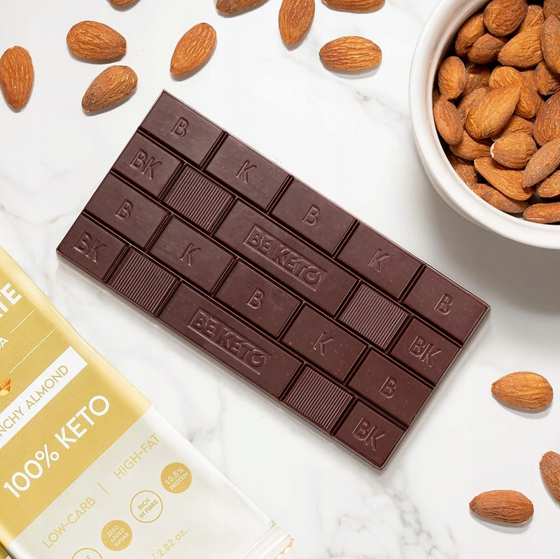 VEGANSK KETO SJOKOLADE MED MCT-OLJE – SPRØ MANDEL 80G