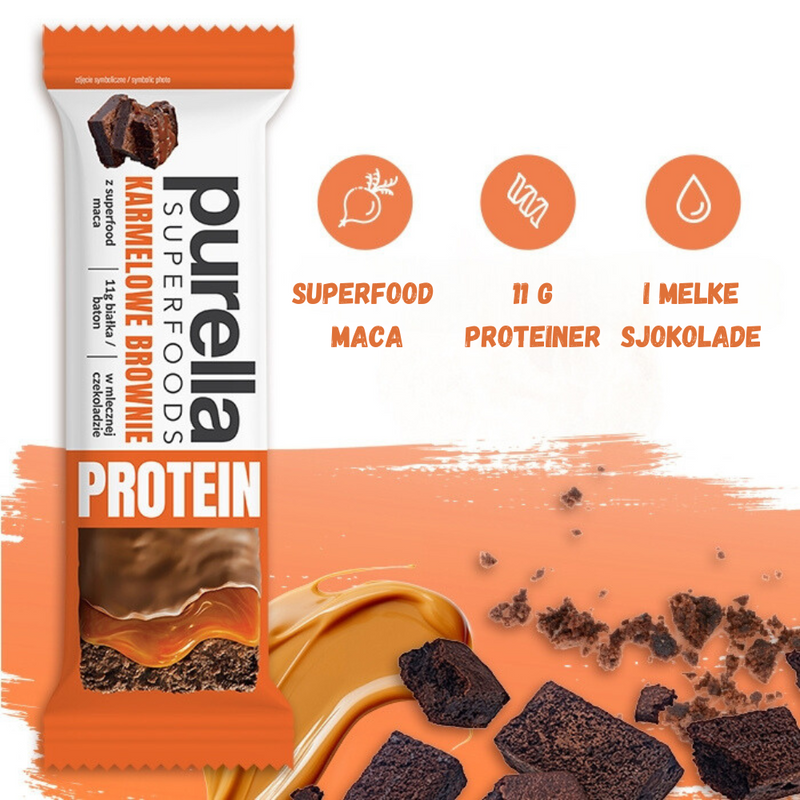 Superfoods proteinbar med karamellbrownie