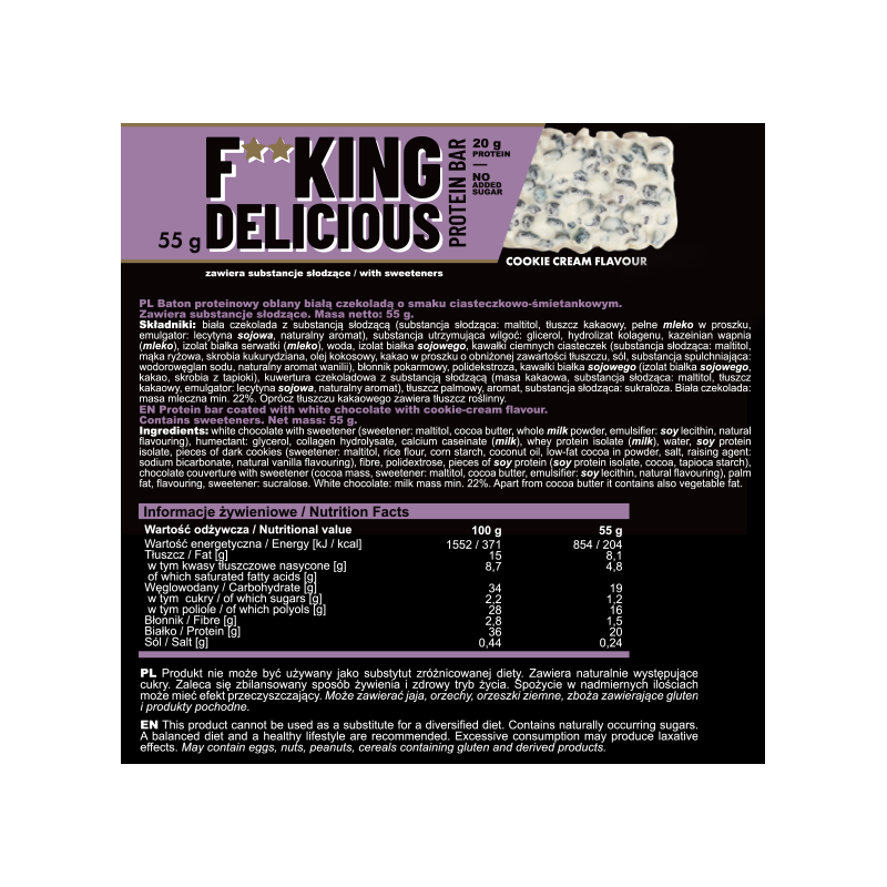 FITKING DELICIOUS PROTEIN BAR - COOKIE CREAM FLAVOUR 55g