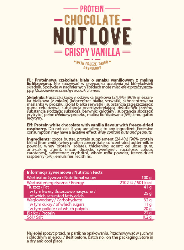 PROTEIN CHOCOLATE NUTLOVE CRISPY VANILLA 100g