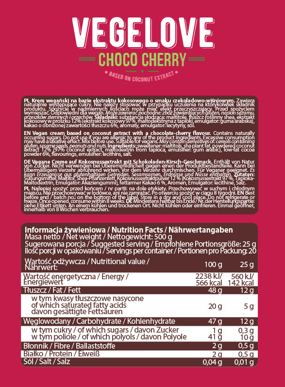 VEGELOVE CHOCO CHERRY 500g